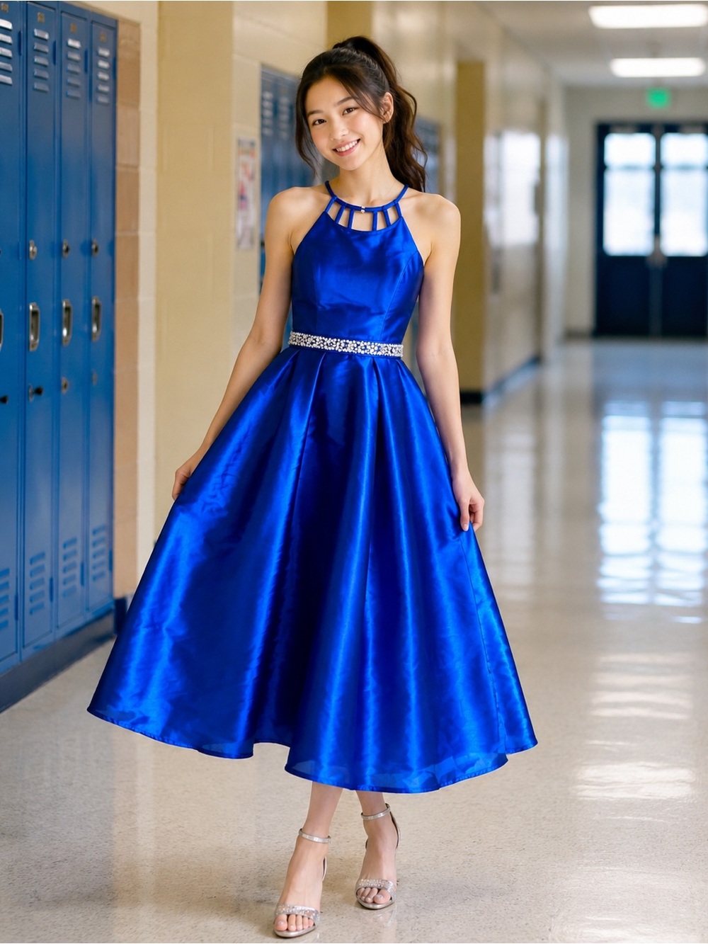 Speechless Big Girls Elegant Embellished Beaded Waist Cobalt Formal Maxi Dress16